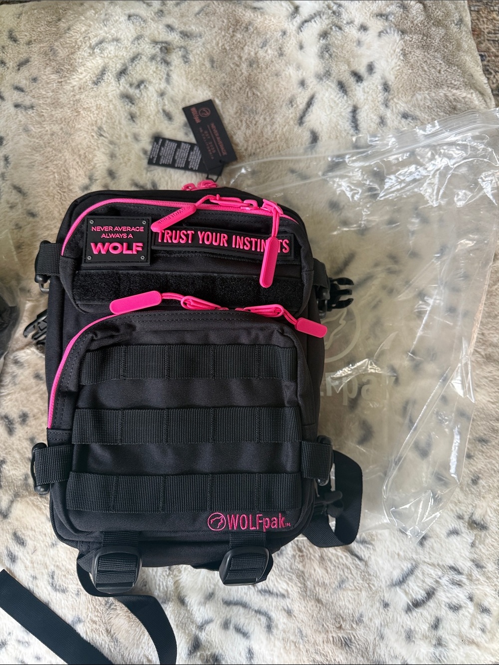 WOLFpak Black  Backpack with Pink Accents